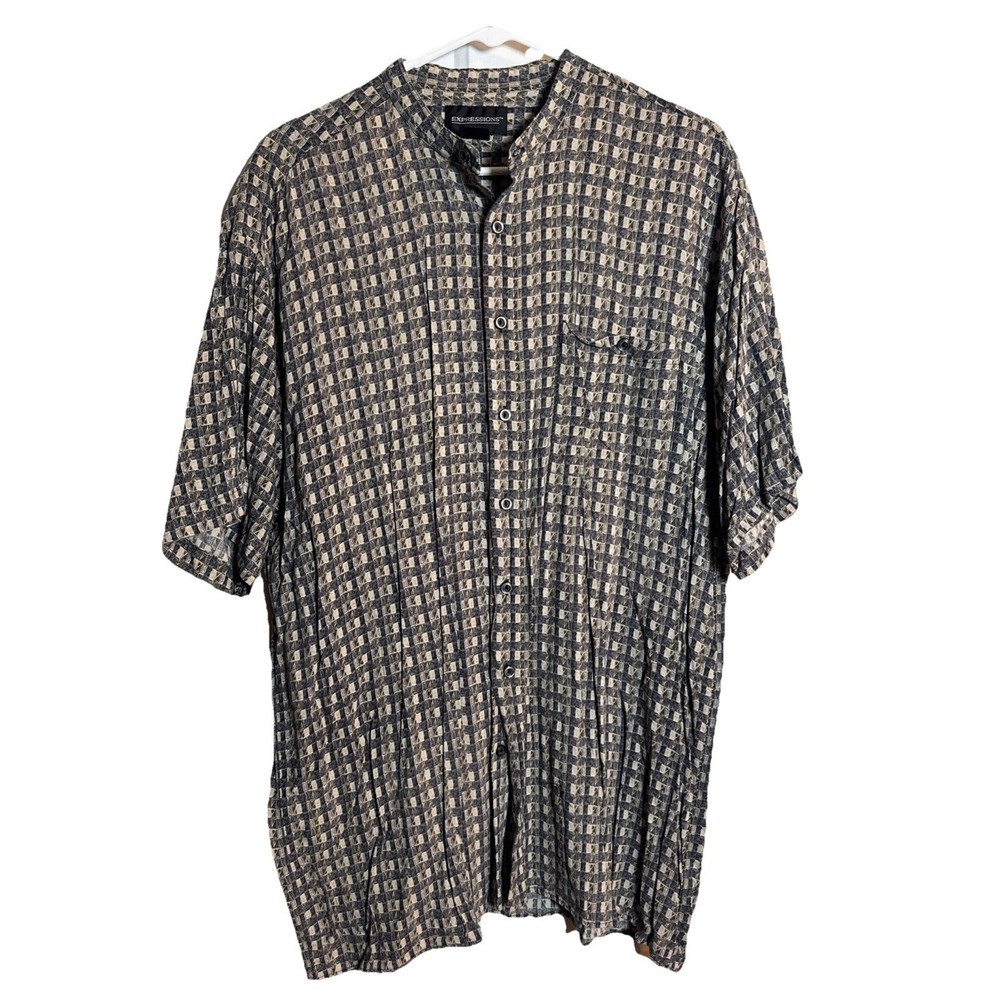 Vintage Expressions Rayon Shirt Large Made in Korea Boxy Fit Geometric Retro